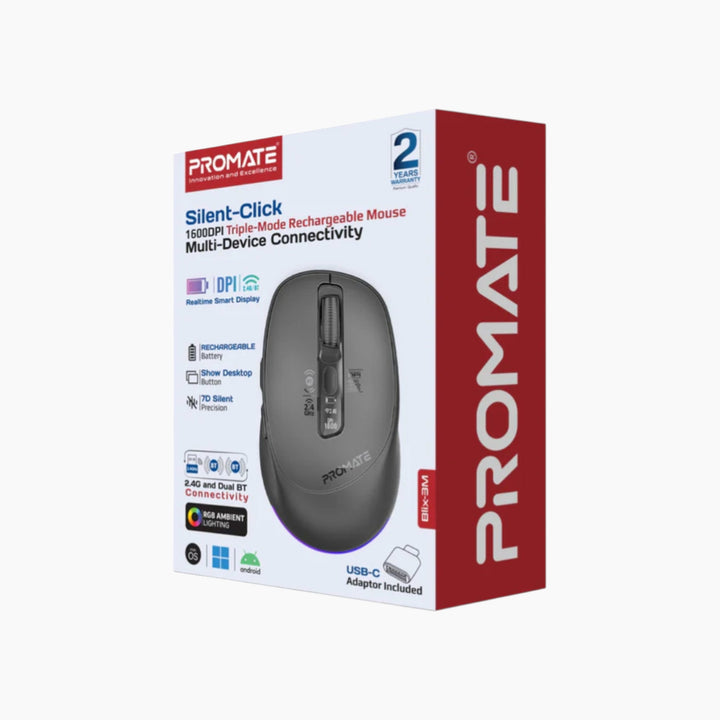 PROMATE Blix-3M Silent-Click Triple-Mode Rechargeable Mouse