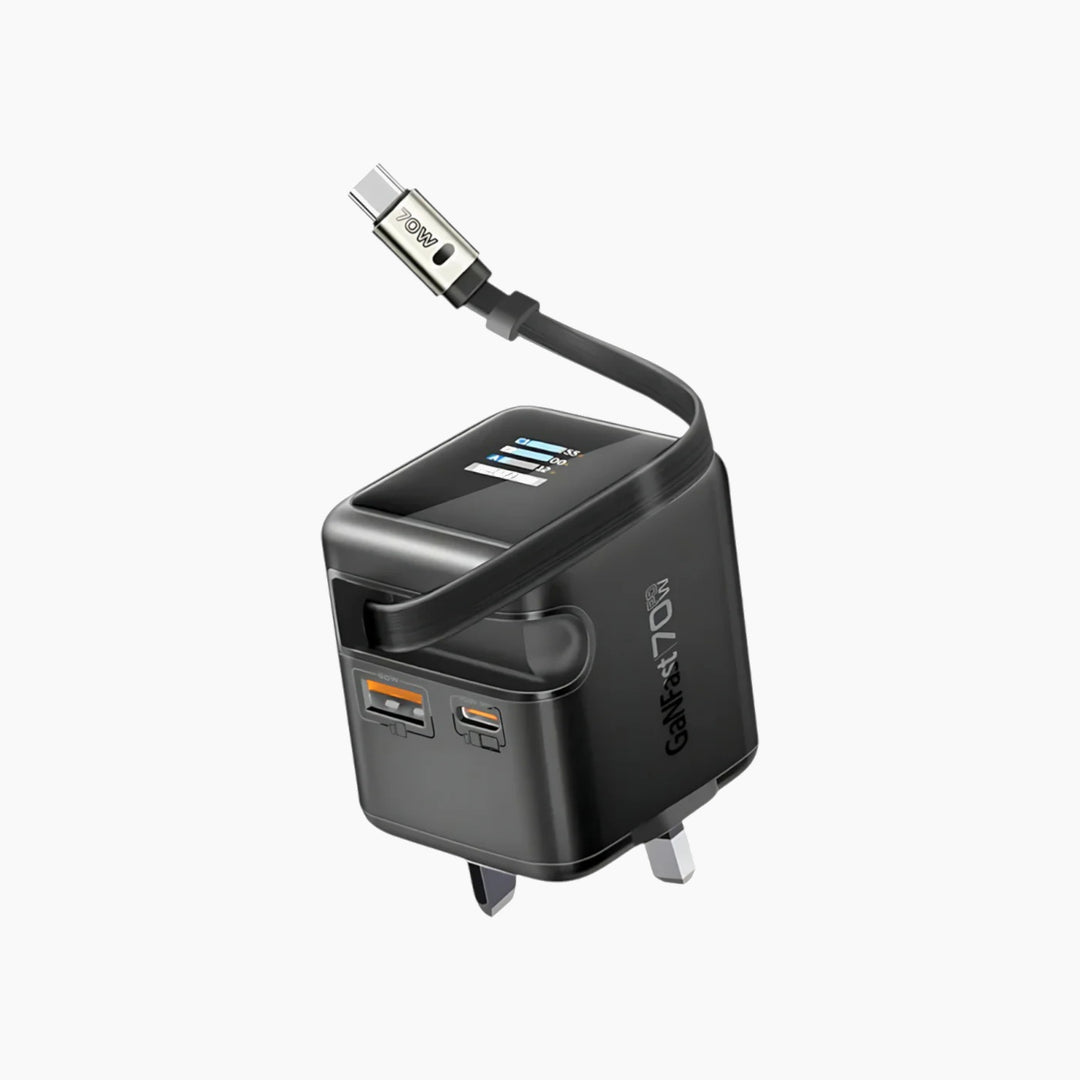 PROMATE Cubix-R70W wall charger adapter with retractable USB-C cable