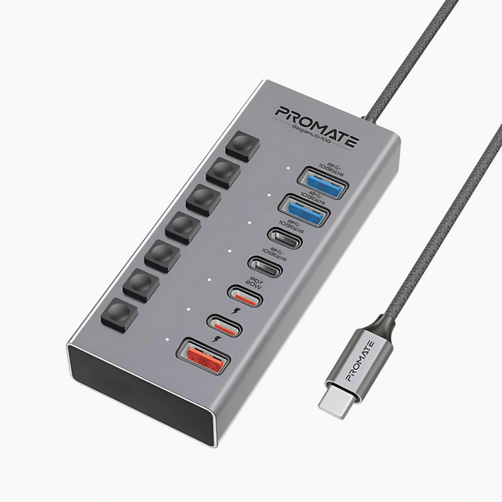 PROMATE GegaHub-10G 7-in-1 high-speed multi-port hub with integrated charging