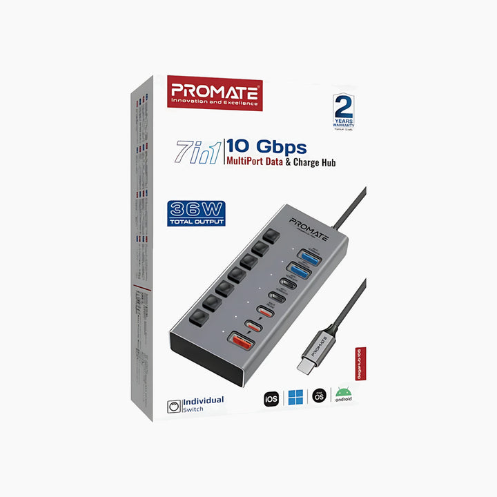 PROMATE GegaHub-10G 7-in-1 high-speed multi-port hub with integrated charging