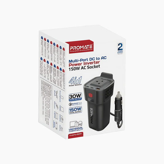محول طاقة PROMATE Inverto-150W متعدد المنافذ من التيار المستمر إلى التيار المتردد