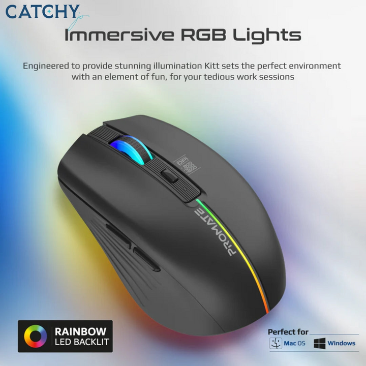 PROMATE Kitt wireless ergonomic mouse with rainbow LED lights