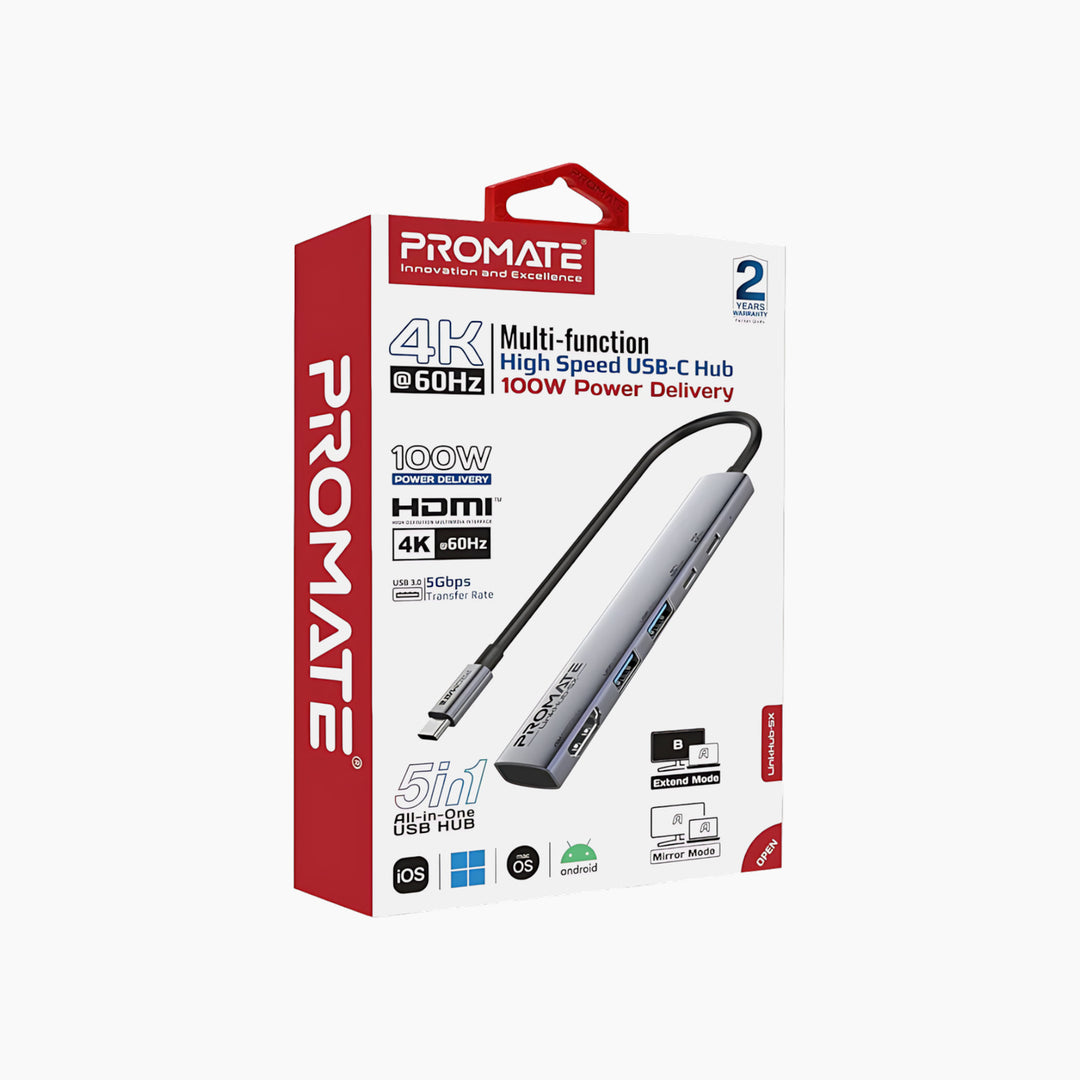 PROMATE LinkHub-5X USB-C Hub with aluminum alloy construction