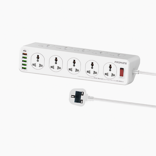 شريط طاقة PROMATE PowerMatrix-5M ذو 10 منافذ تيار متردد ومنافذ USB (المملكة المتحدة)