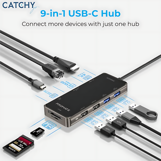 موزع USB-C متعدد المنافذ صغير الحجم من PROMATE PrimeHub-Go (100 واط)