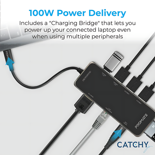 موزع USB-C متعدد المنافذ صغير الحجم من PROMATE PrimeHub-Go (100 واط)