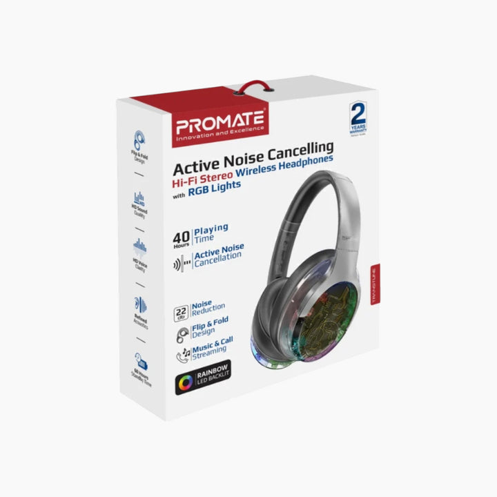 PROMATE TransTune wireless headset with ANC and RGB lights