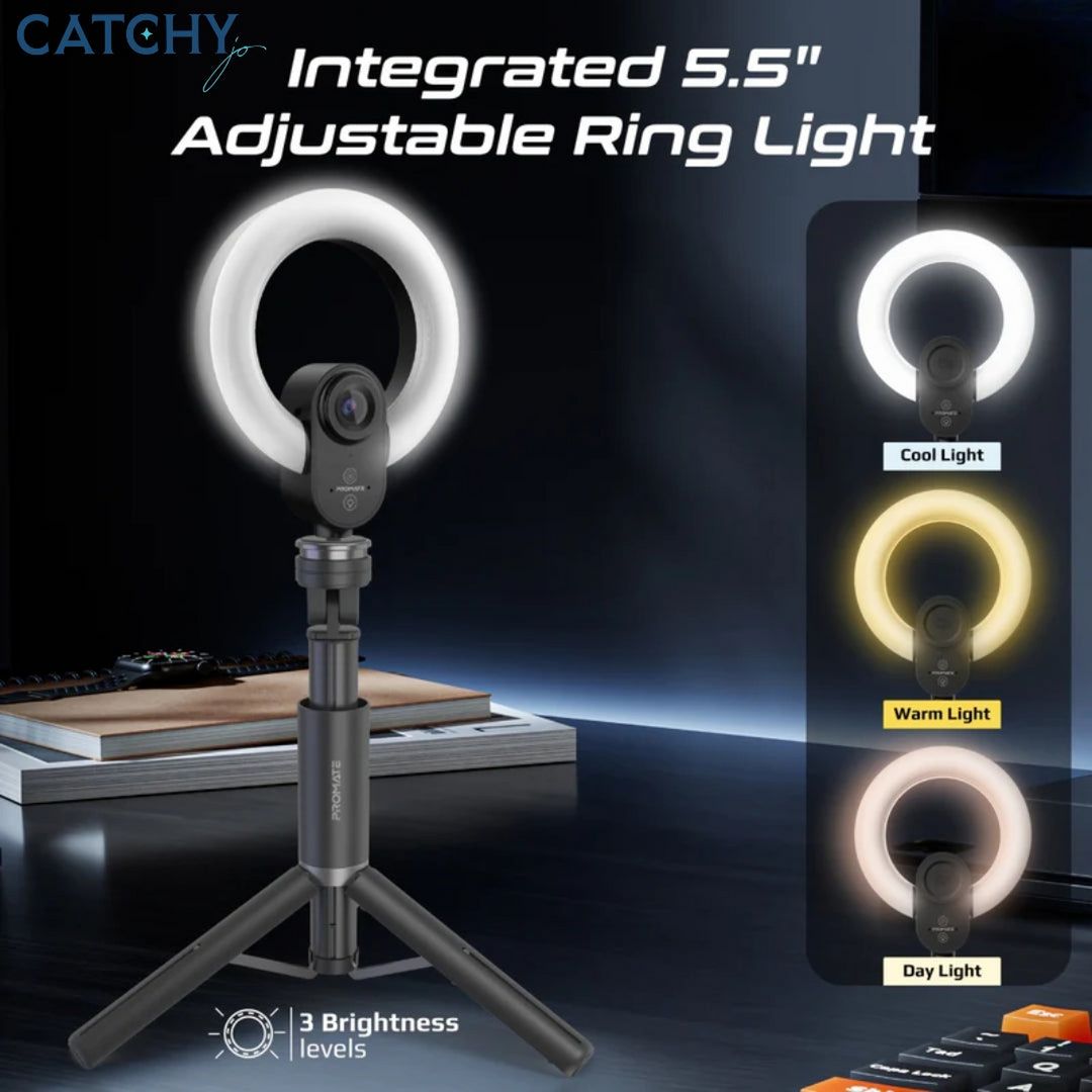 PROMATE VistaCam 2K Ultra-HD Webcam With Built-in Mic &amp; Ring Light