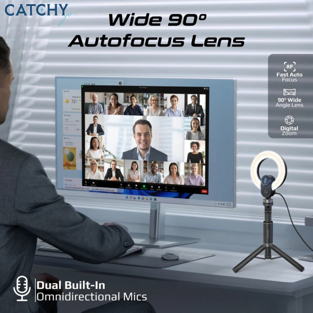 PROMATE VistaCam 2K Ultra-HD Webcam With Built-in Mic &amp; Ring Light