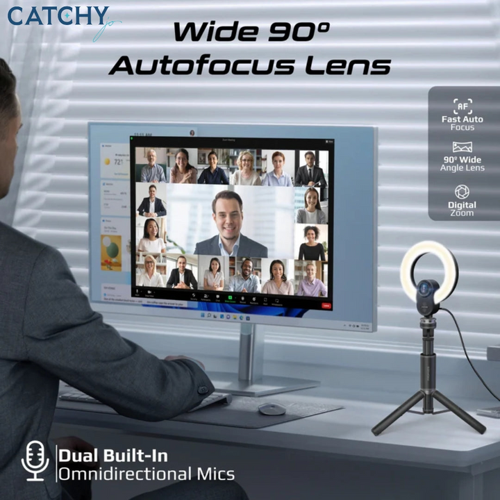 PROMATE VistaCam 2K Ultra-HD Webcam With Built-in Mic &amp; Ring Light