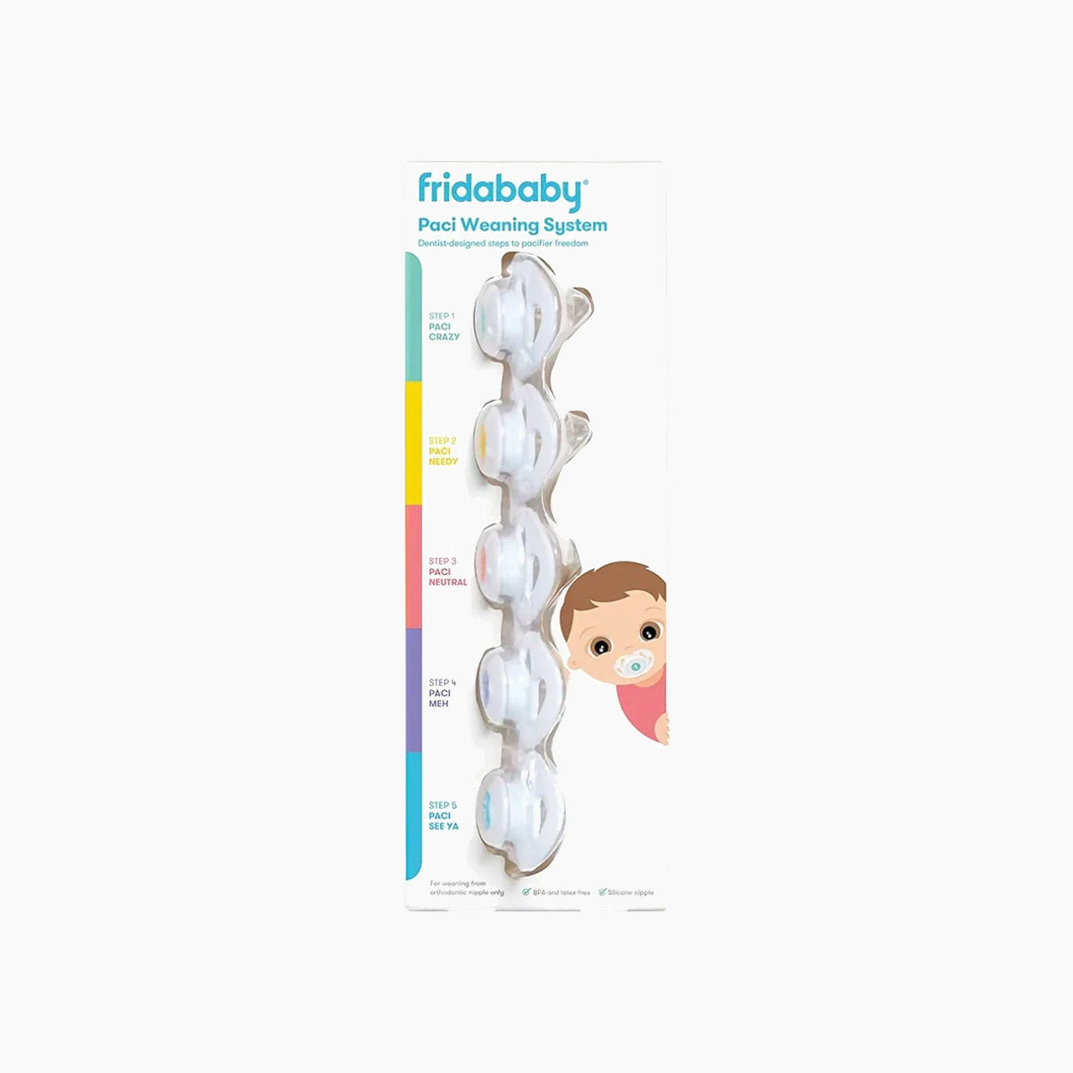 FridaBaby Paci Weaning System pacifier set with five orthodontic nipples