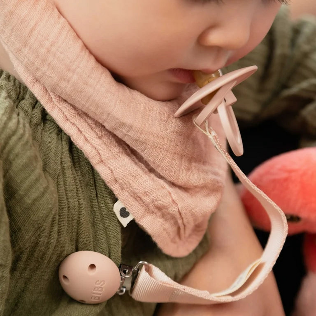 Bibs pacifier clip with blush ribbon