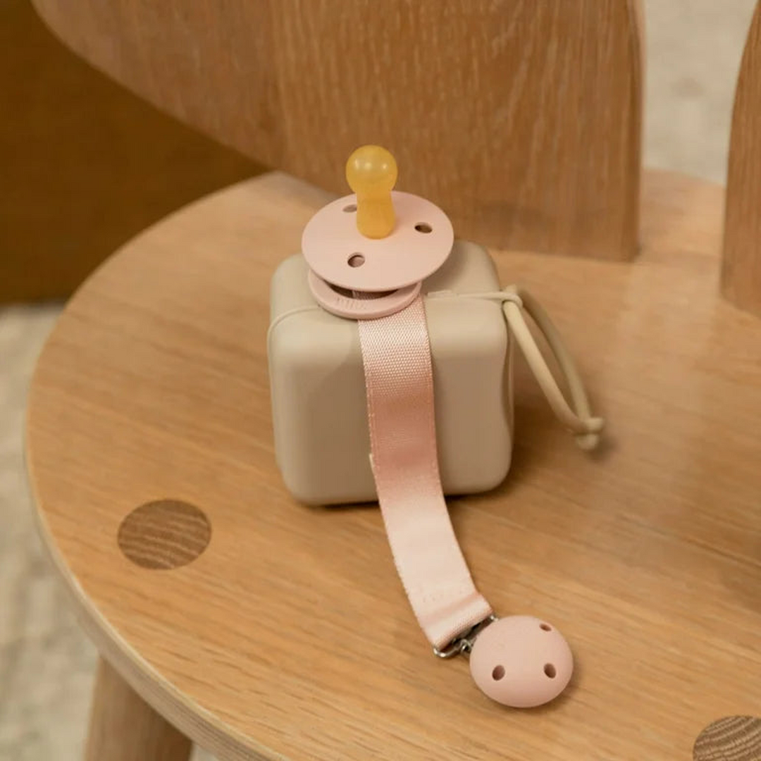 Bibs pacifier clip with blush ribbon