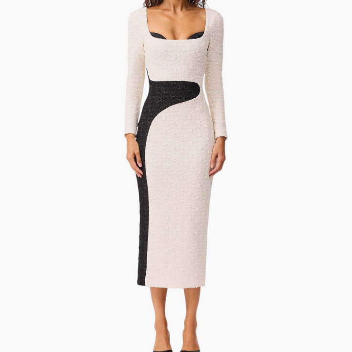Elliatt Paloma Long Sleeve Midi Dress in Black and White