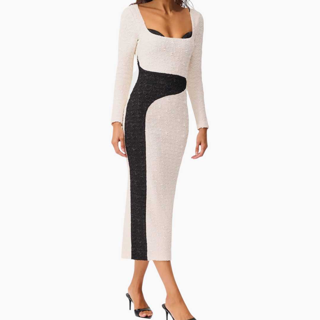 Elliatt Paloma Long Sleeve Midi Dress in Black and White
