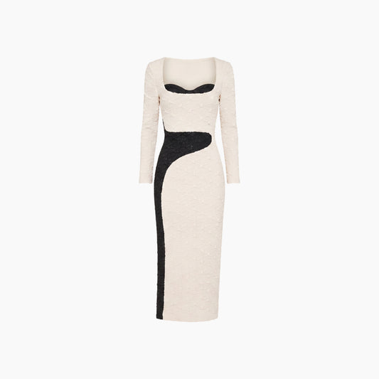 Elliatt Paloma Long Sleeve Midi Dress in Black and White