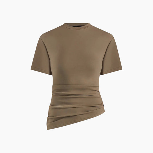 Manière De Voir Pauline Ruched Asymmetric Cotton T-Shirt - Olive