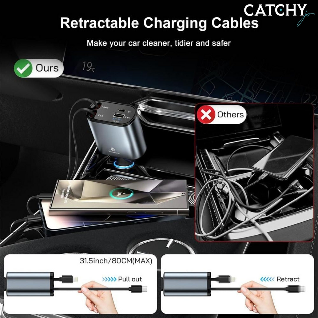 Phone Planet 4 in 1 retractable car charger with 120W USB-C PD outputs