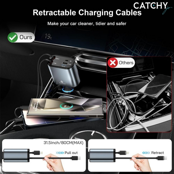 Phone Planet 4 in 1 retractable car charger with 120W USB-C PD outputs