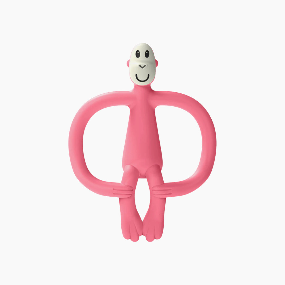 Pink Matchstick Monkey teether with antimicrobial protection