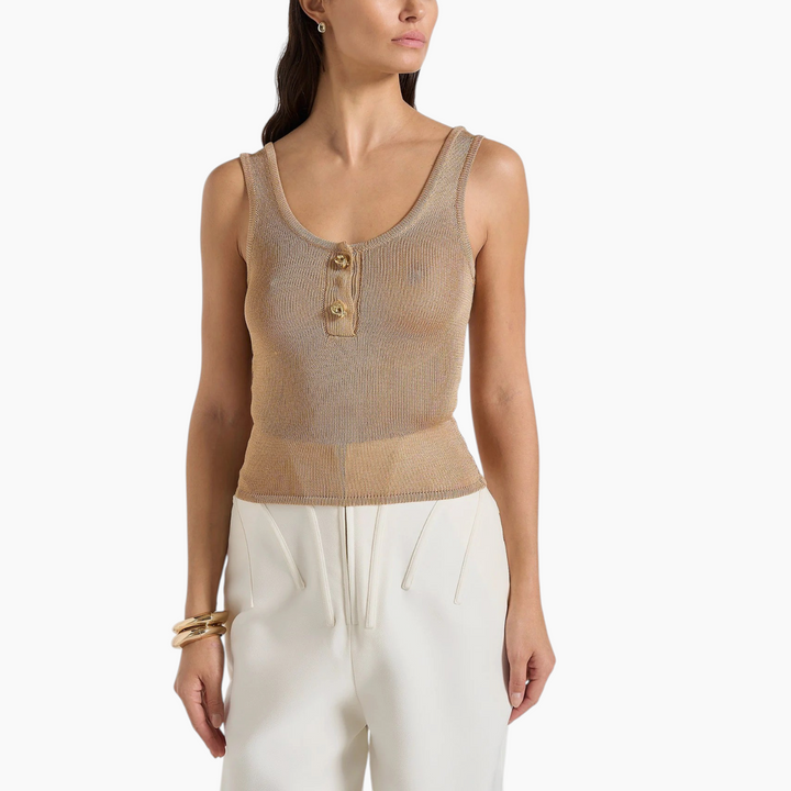 Manière De Voir Pippa Pointelle Knitted Tank Top With Knot Button - Gold
