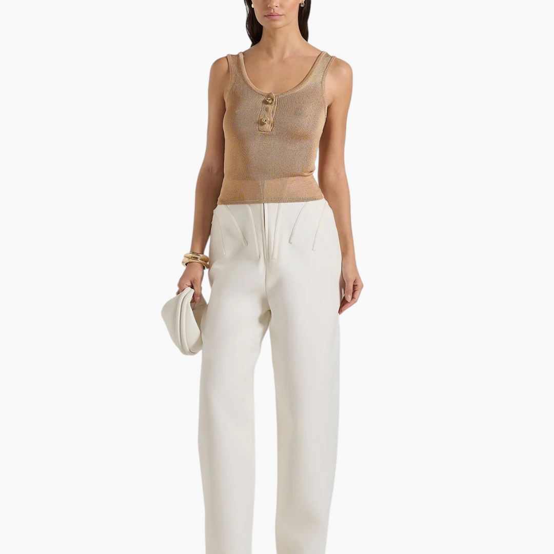Manière De Voir Pippa Pointelle Knitted Tank Top With Knot Button - Gold