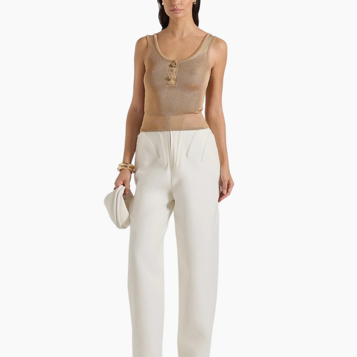 Manière De Voir Pippa Pointelle Knitted Tank Top With Knot Button - Gold