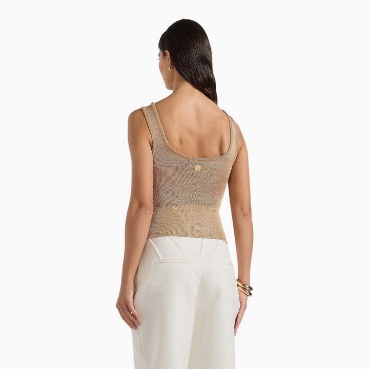 Manière De Voir Pippa Pointelle Knitted Tank Top With Knot Button - Gold