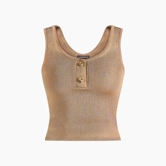 Manière De Voir Pippa Pointelle Knitted Tank Top With Knot Button - Gold