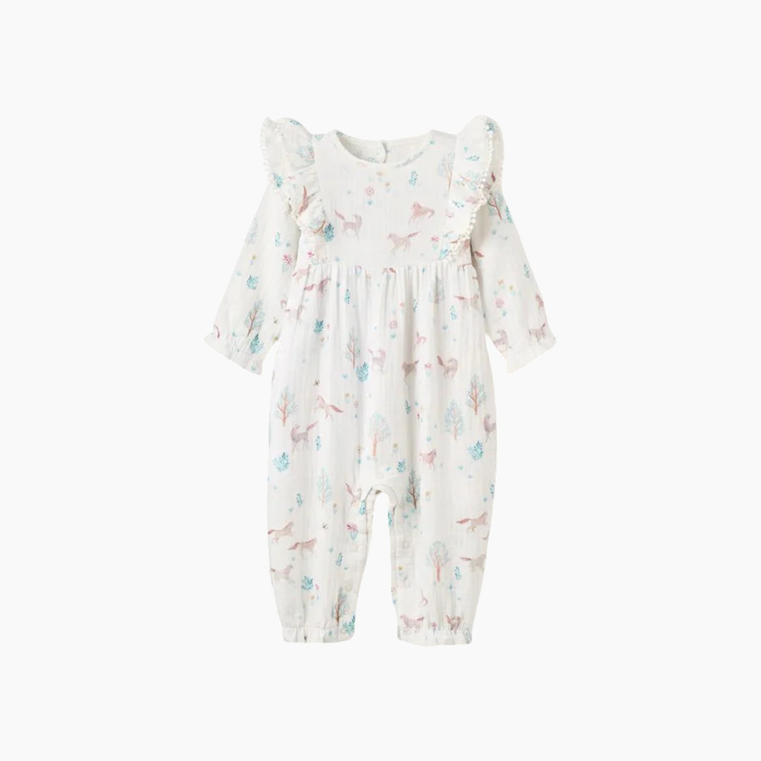 Elegant Baby Pony Meadow Organic Muslin Jumpsuit