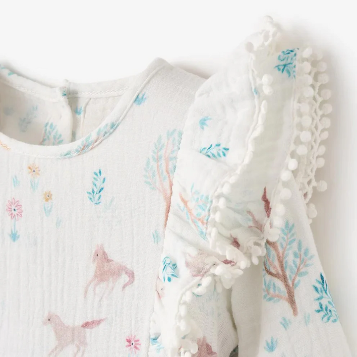 Elegant Baby Pony Meadow Organic Muslin Jumpsuit