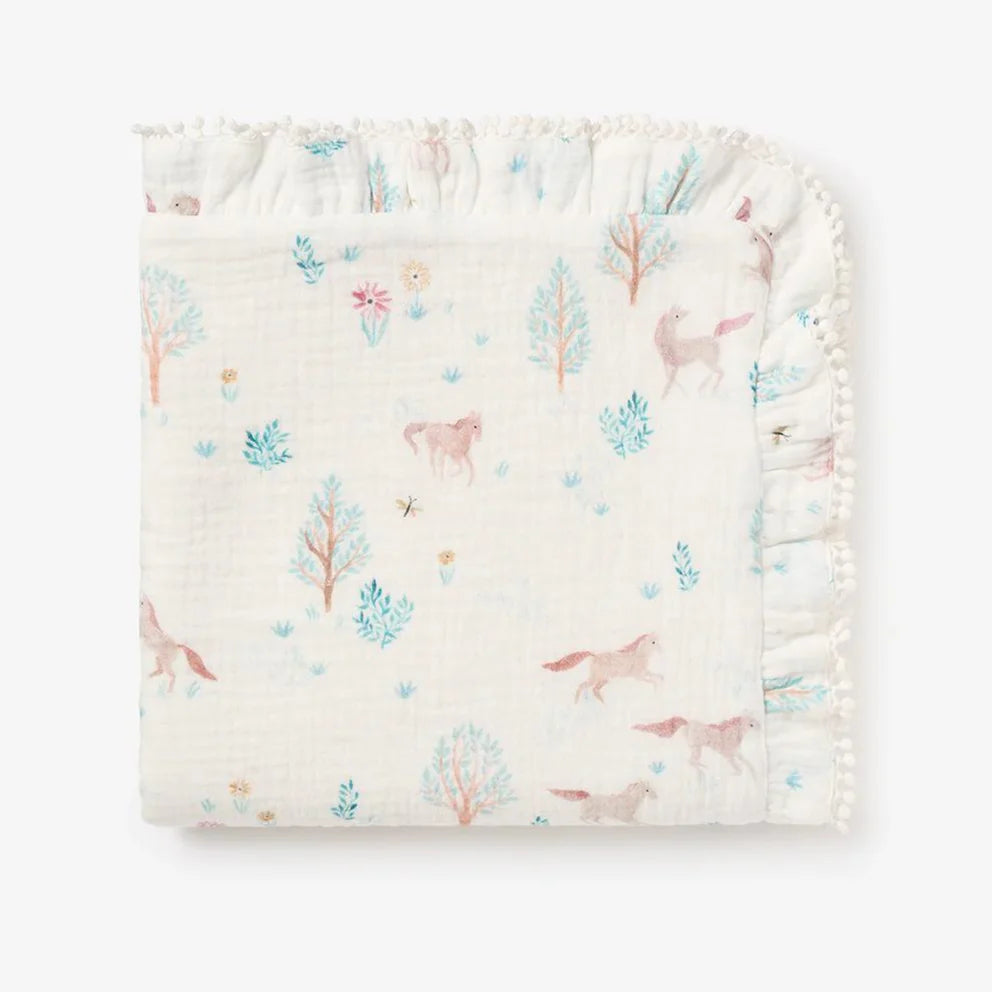 Elegant Baby Pony Meadow Organic Muslin Fur Back Blankie