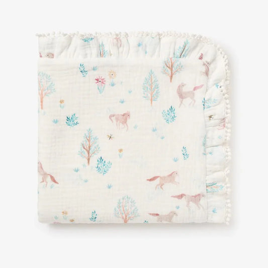 Bisou Petite Pony Meadow Organic Muslin Fur Back Blankie
