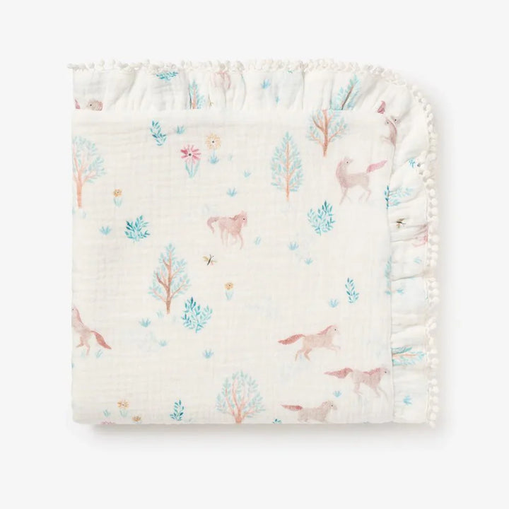 Elegant Baby Pony Meadow Organic Muslin Fur Back Blankie