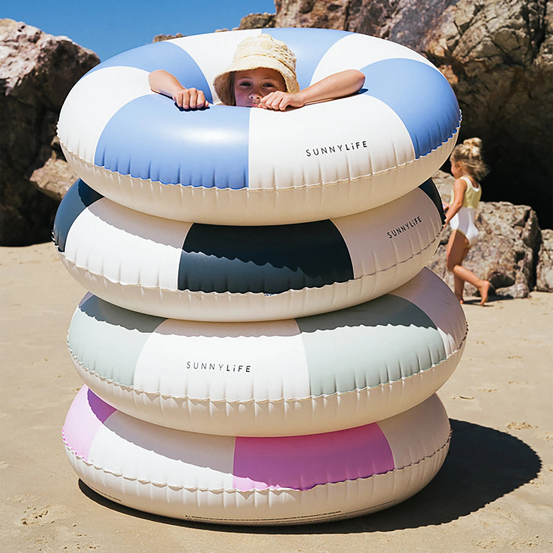 SunnyLife blue stripe inflatable pool ring