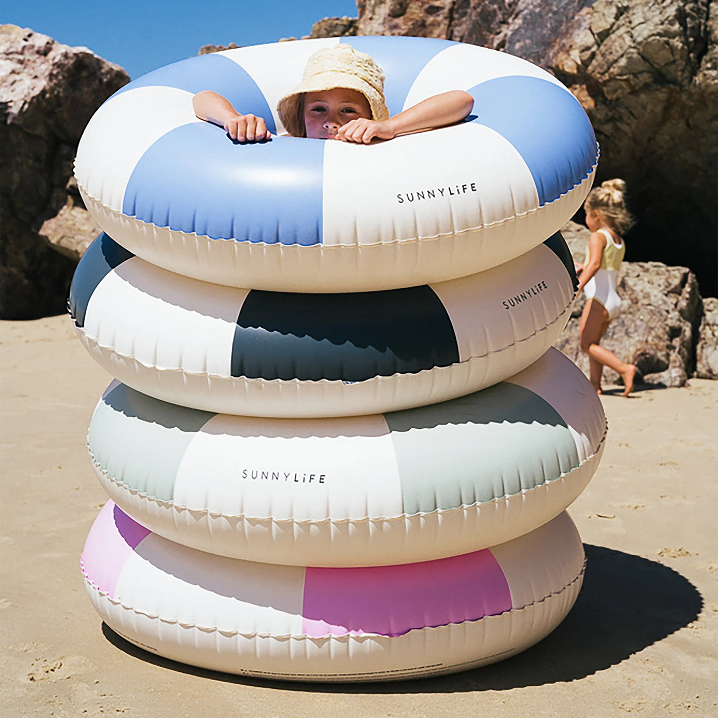 SunnyLife blue stripe inflatable pool ring