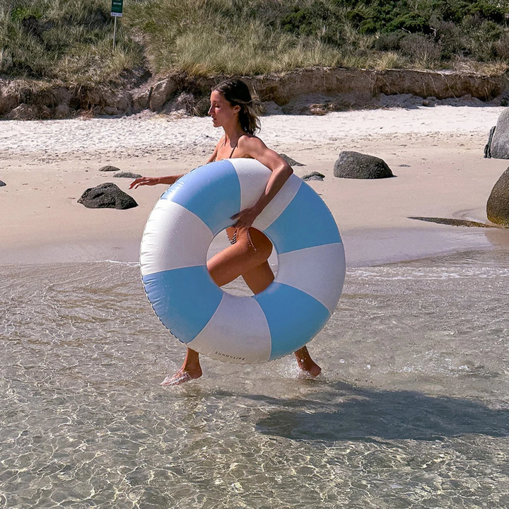 SunnyLife blue stripe inflatable pool ring