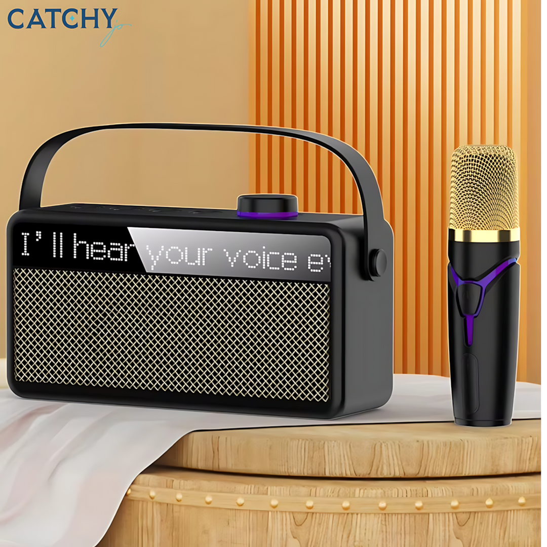 C.JO portable Bluetooth speaker with lyrics display and microphone