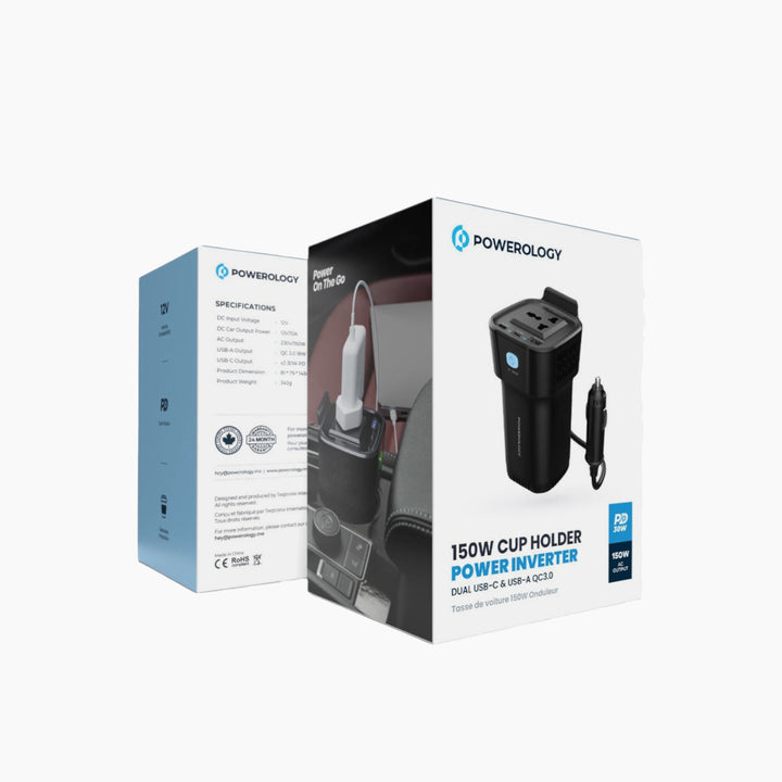 Powerology Inverter Universal USB-A 2 Type-C  Car Charger (150W)