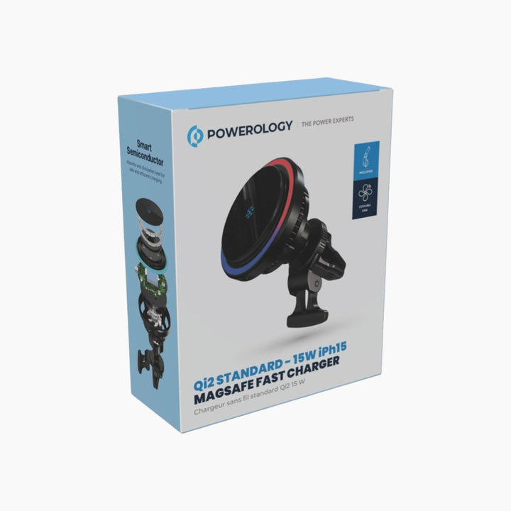 Powerology Qi2 Standard MagSafe Car holder Fast Charger (15W)