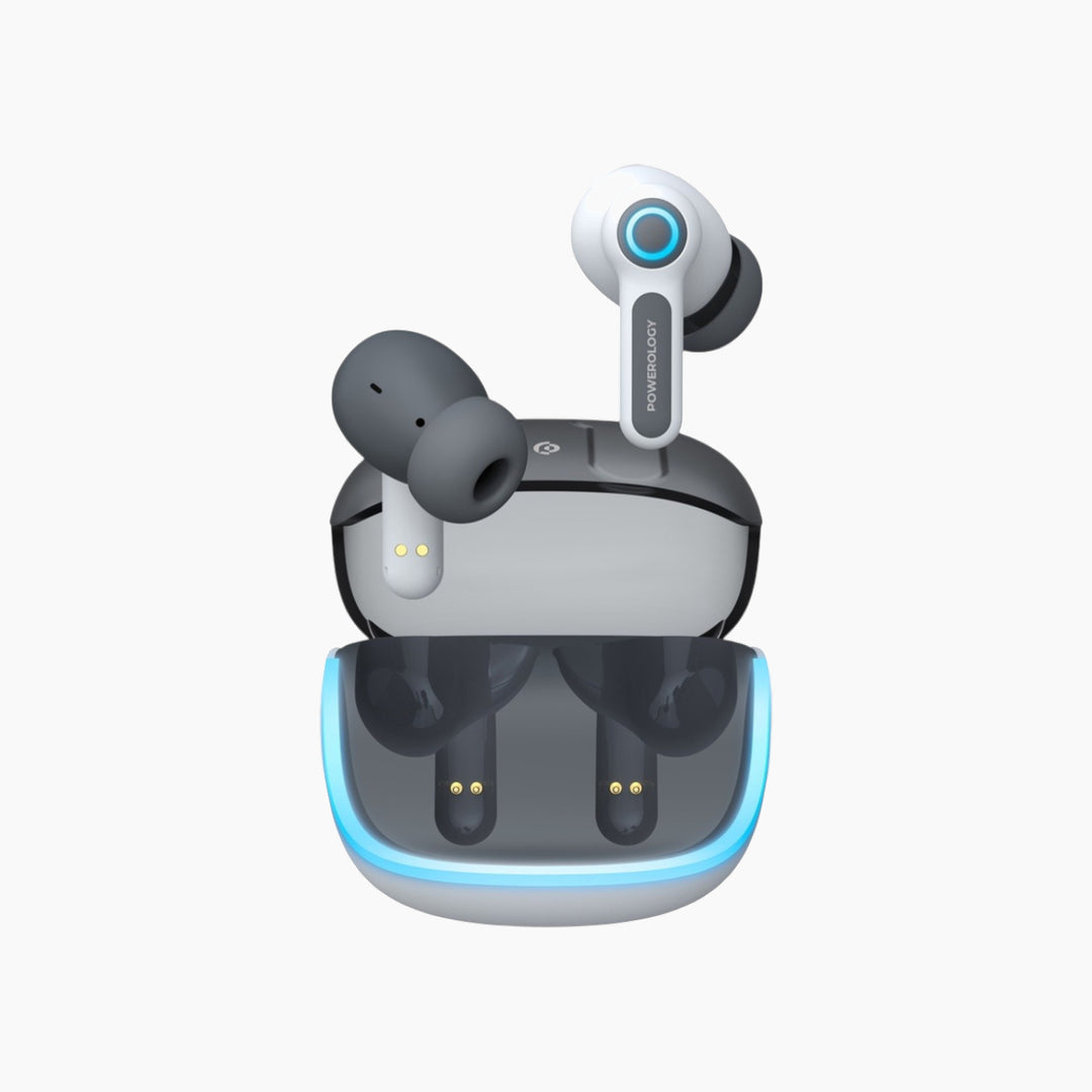 Powerology Quard Mic ENC TWS earbuds with RGB lighting