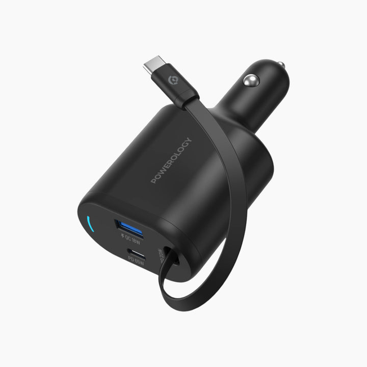 Powerology Type-C Retractable Car Charger (65W)
