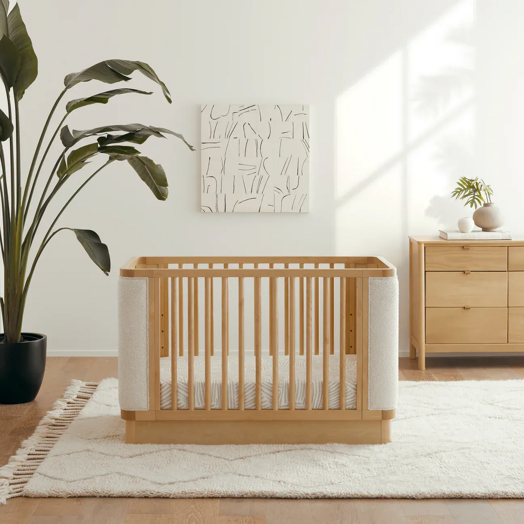 Babyletto Bondi Boucle 4-in-1 convertible crib with warm wood tone
