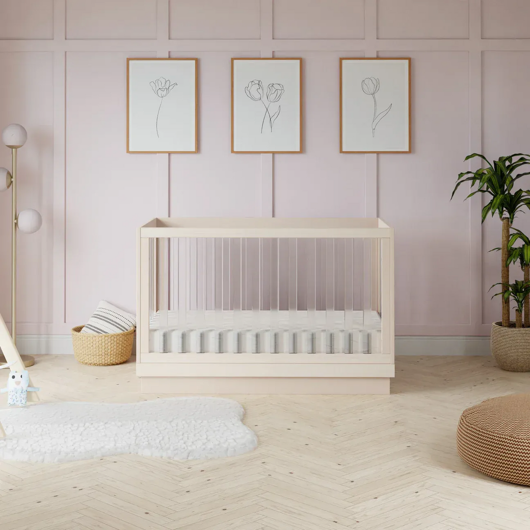 Babyletto Harlow acrylic convertible crib in washed natural finish