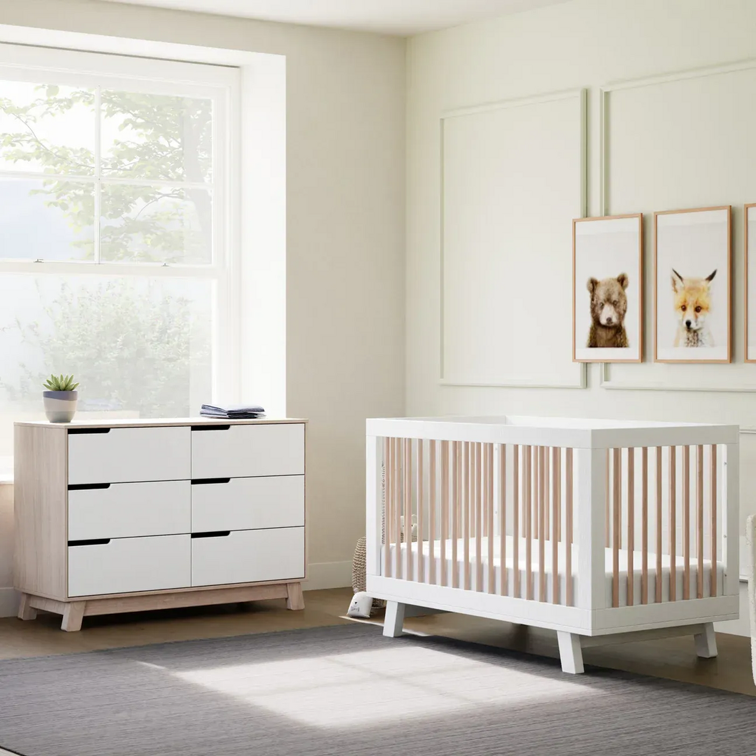 Babyletto Hudson 3-in-1 convertible crib in white and washed natural finish