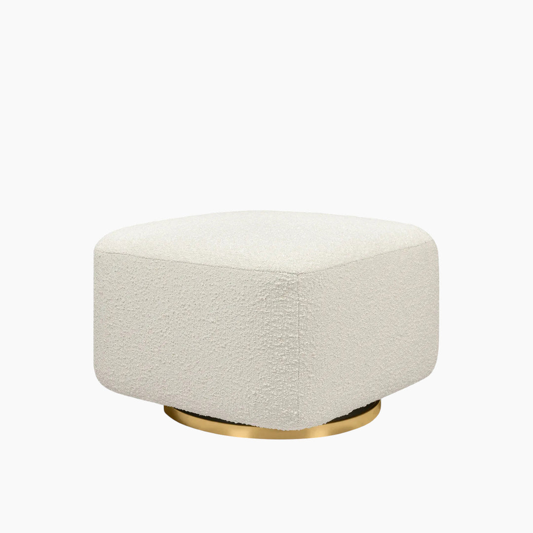 Babyletto ivory boucle gliding ottoman with golden base