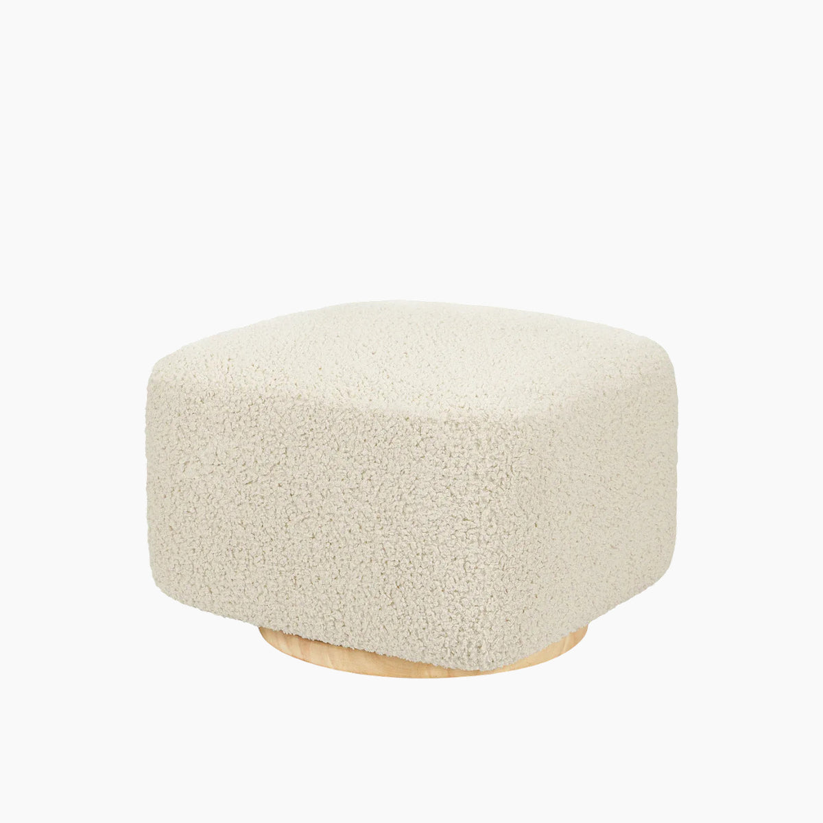 Babyletto ottoman in teddy loop fabric with a light wood base
