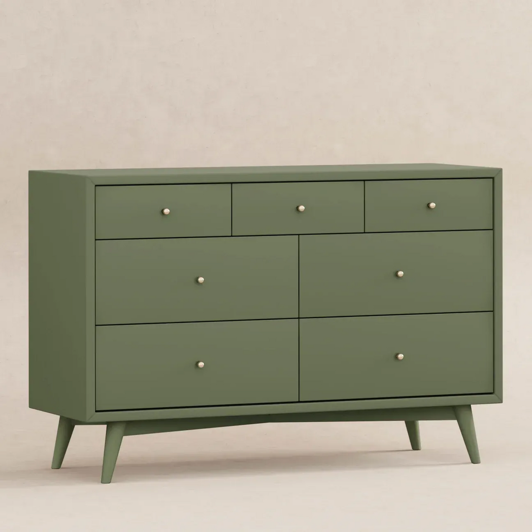 Babyletto Palma 7-drawer assembled double dresser with contrasting walnut stained drawers