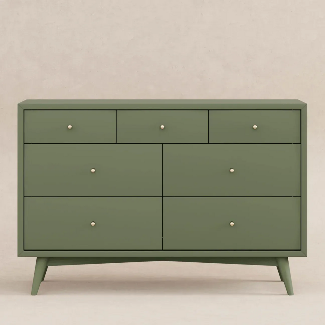 Assembled 7-drawer double dresser with walnut stained drawers