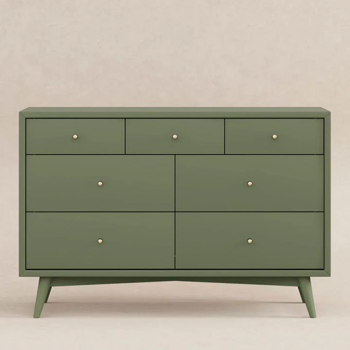 Assembled 7-drawer double dresser with walnut stained drawers